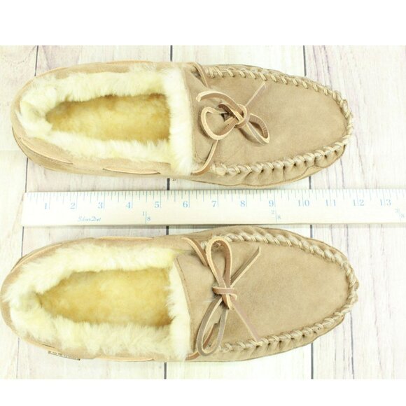 LL Bean Brown Suede Wicked Good Shearling Lined Moccasin Slippers Size 9 M - Picture 7 of 9